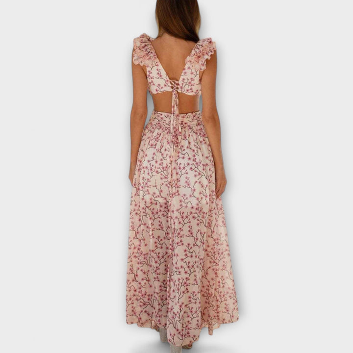 Elin - Maxi Dress with Ruffled Hem and Cut-Out Details